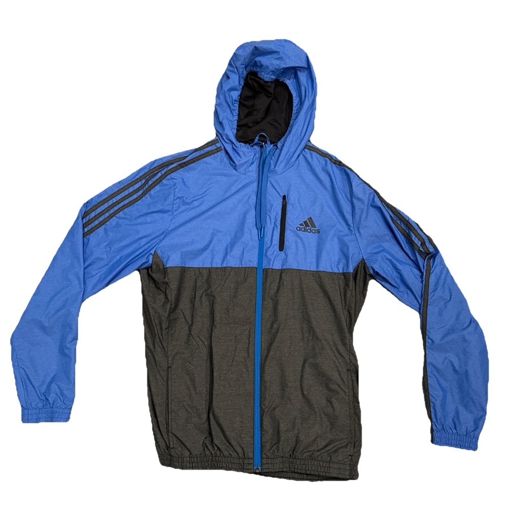 Adidas Essentials Mens Blue Black Hooded Full Zip Jacket Sz Medium